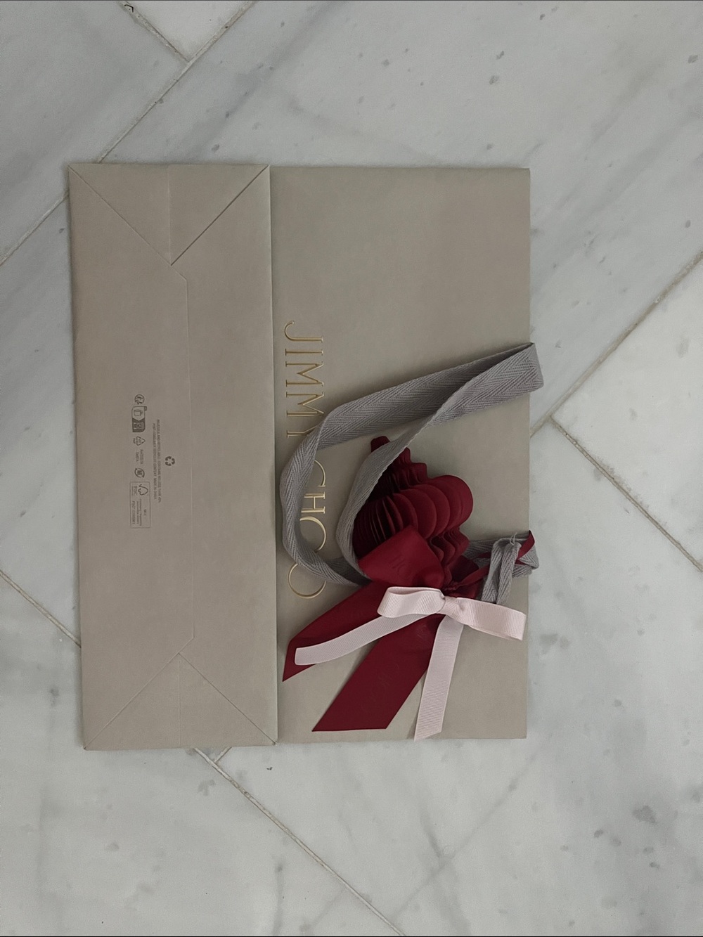 Jimmy Choo Taupe Gift Folder with Red Flower and Pink Bow